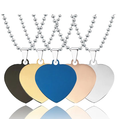 100 Pcs Titanium steel necklace 30mm heart-shaped blank wordless material Holiday gift engraved stainless steel necklace