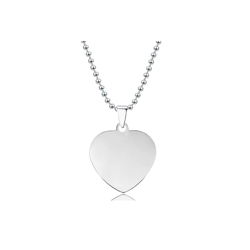 100 Pcs Titanium steel necklace 30mm heart-shaped blank wordless material Holiday gift engraved stainless steel necklace