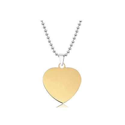 100 Pcs Titanium steel necklace 30mm heart-shaped blank wordless material Holiday gift engraved stainless steel necklace