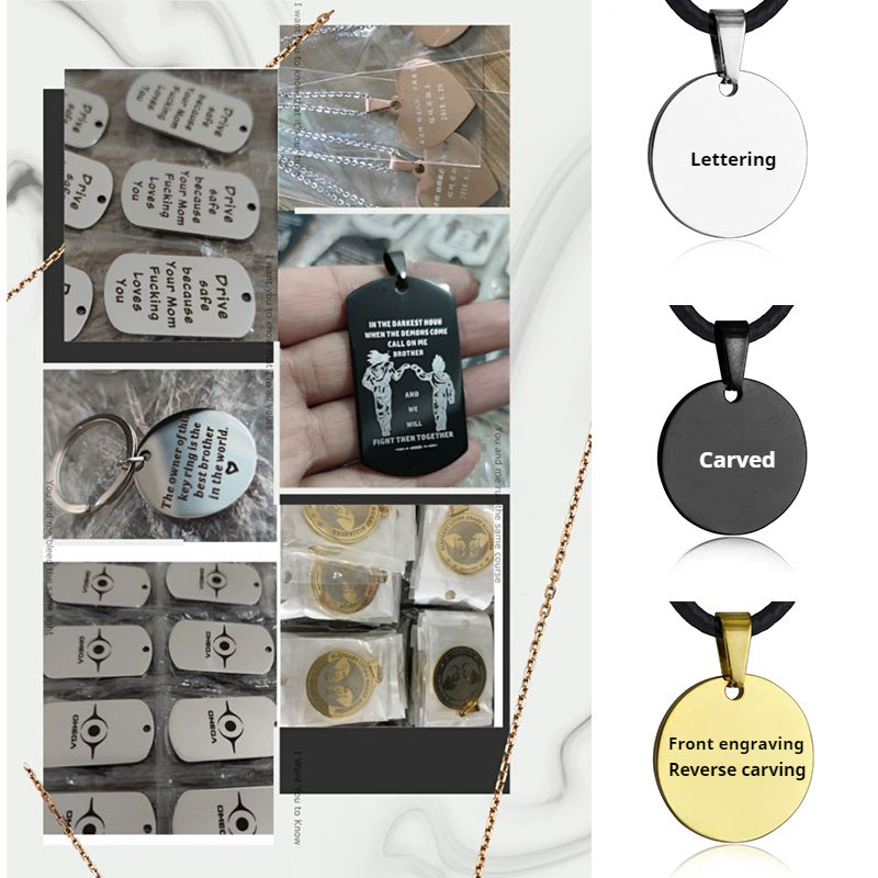 100 Pcs Stainless Steel Round Pendant Blank Round Brand Titanium Steel Brand Dog Brand Metal Pendant Vacuum Plating Gold Medal