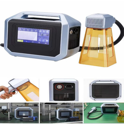 Handheld Fiber Laser Marking Machine 20W/30W/50W Laser Engraving Machine 110V/220V Portable Fiber Marker for all Metal and some non-metal for Individual Shop/Factory/Home. Working area of 100 * 100mm