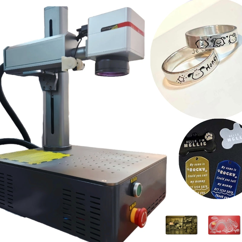 Fiber Laser Engraver 20W/30W/50W/100W, Dual Red Dot Locator Laser Marking Machine for Jewelry,Sliver,Gold,Tumblers, 4.3”X4.3”/5.9”X5.9”/11.8”X11.8” Scan Area with 100,000 Hour Lifespan EzCad Included