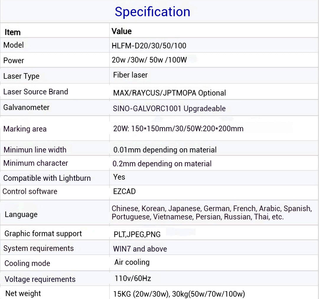 Fiber Laser Engraver 20W/30W/50W/100W, Dual Red Dot Locator Laser Marking Machine for Jewelry,Sliver,Gold,Tumblers, 4.3”X4.3”/5.9”X5.9”/11.8”X11.8” Scan Area with 100,000 Hour Lifespan EzCad Included