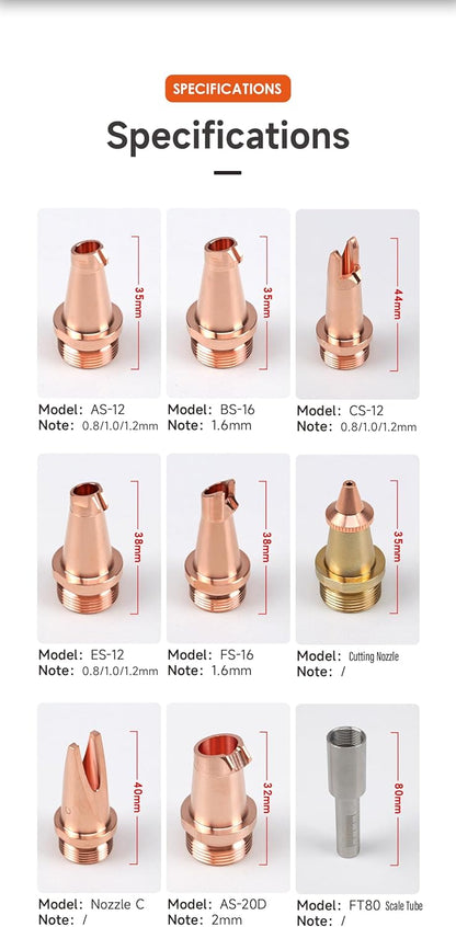 Laser Welding Nozzles Copper Nozzle for Handheld Portable Machine for SUP23S/T 8 Specifications of and FT80 Scale Tube